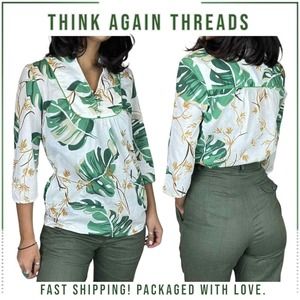 The Webster Miami at Target Tropical Top 3/4 Sleeve White 100% Cotton Size XL